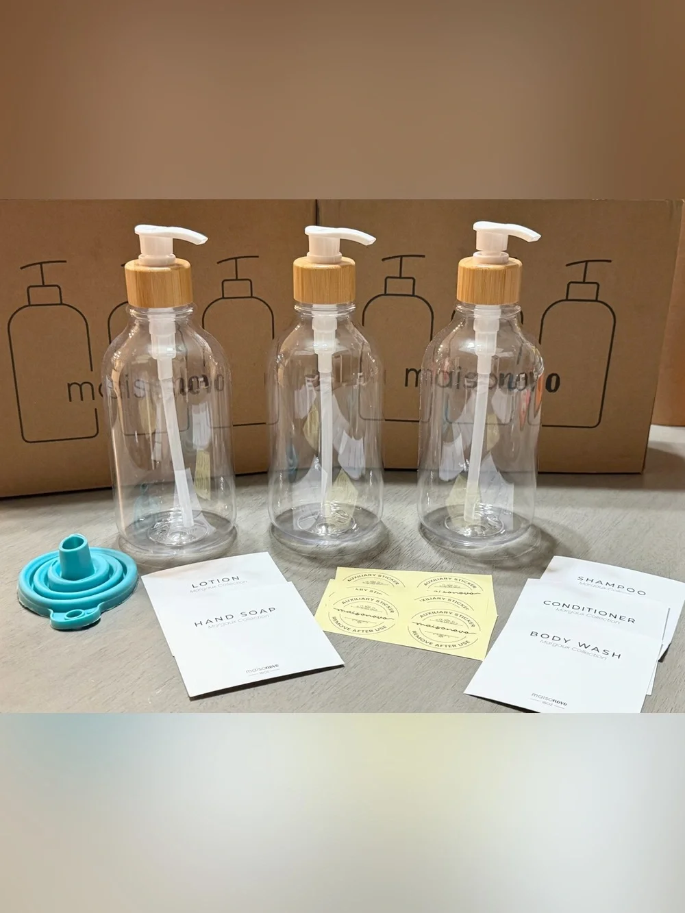 Maisonovo Clear Dispenser with Bamboo Pump - Set of 3